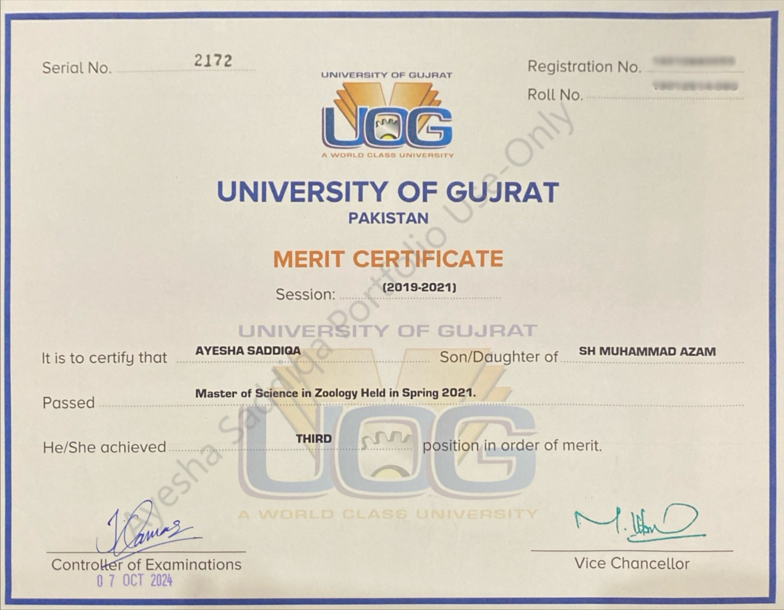 MSc Merit Certificate